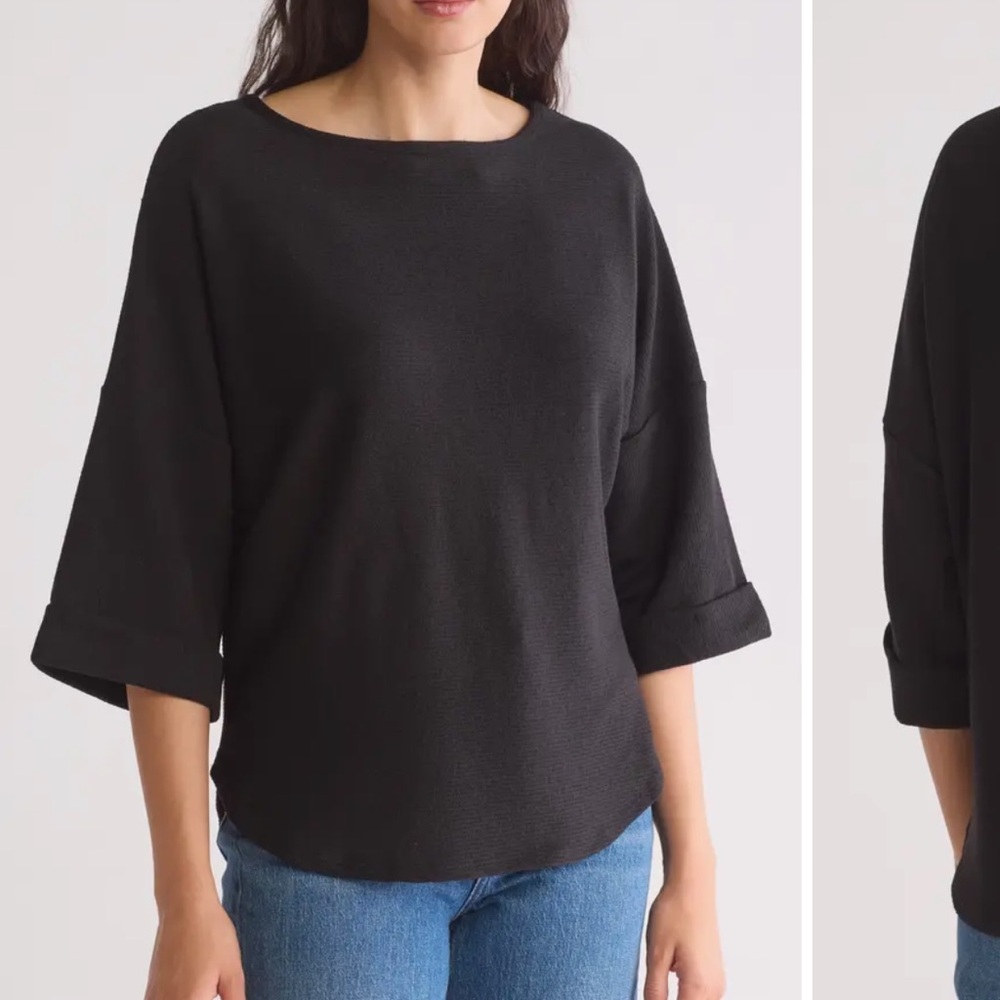 Max Studio Cuffed Sleeve Knit Sweater in Black, Sz XS NWT Minimalist
